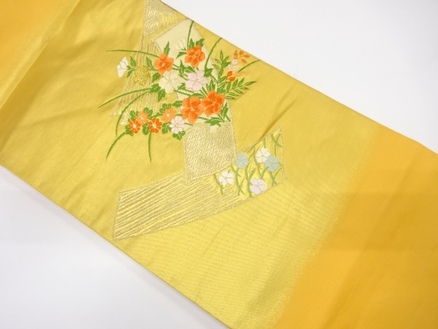 短冊に草花模様織り出し名古屋帯